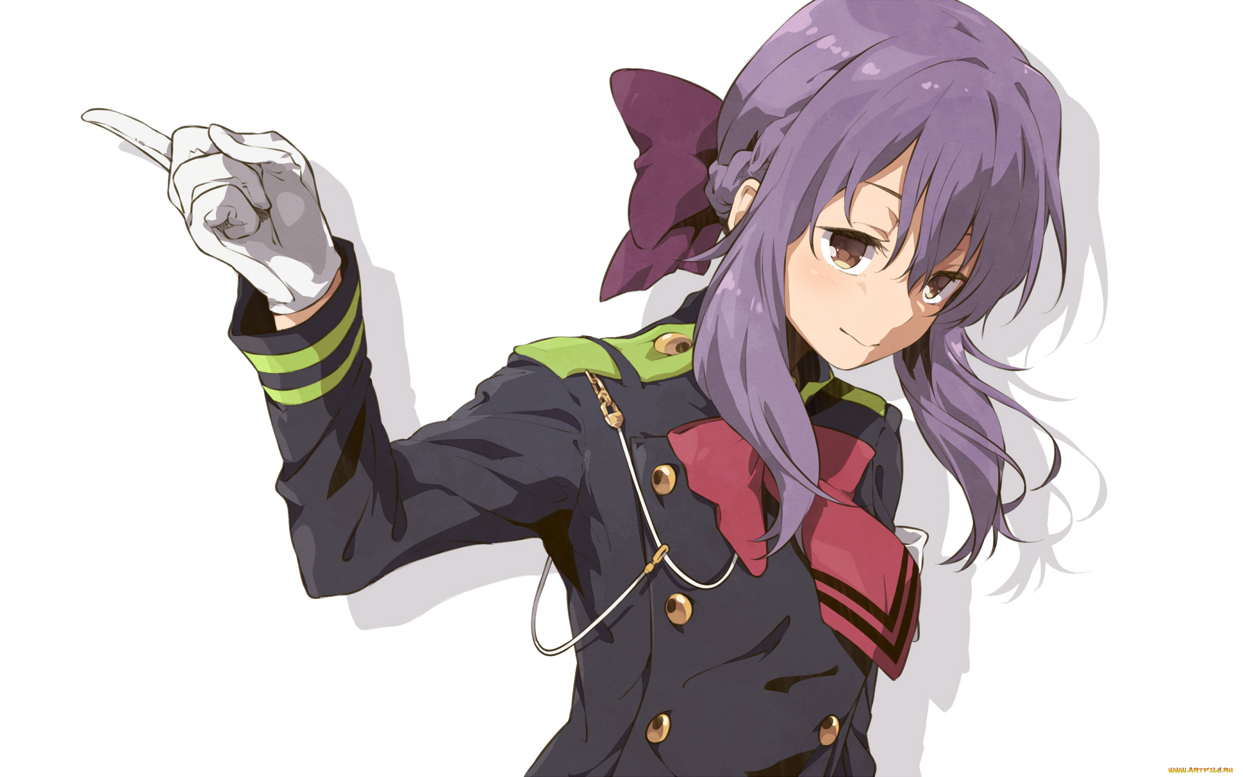 Обои Аниме Owari no Seraph, обои для рабочего стола, фотографии аниме,  owari no seraph, жест, волосы, фон, взгляд, девушка, hiiragi, shinoa Обои  для рабочего стола, скачать обои картинки заставки на рабочий стол.